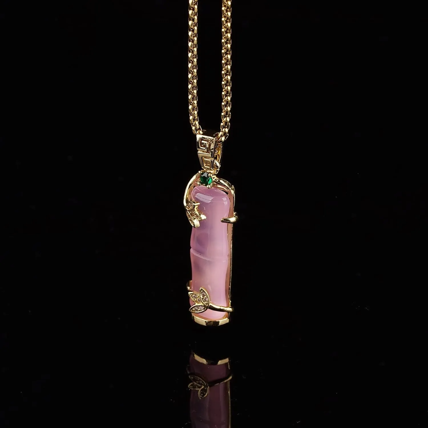 Green Jade Pendant 18K Gold Plated Necklace Crystal Jewelry for Women