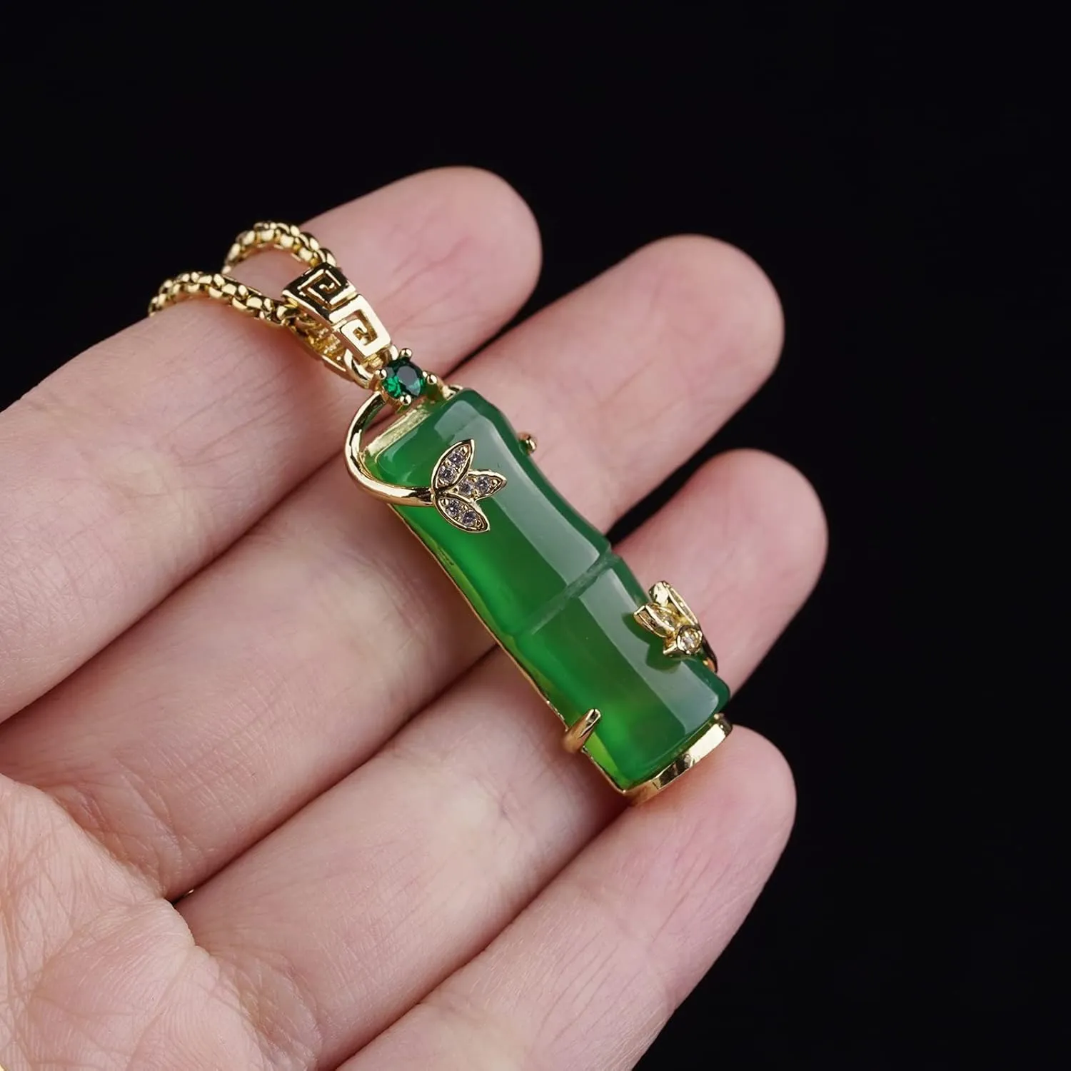 Green Jade Pendant 18K Gold Plated Necklace Crystal Jewelry for Women