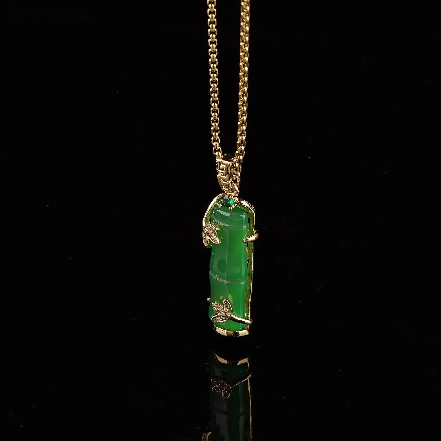 Green Jade Pendant 18K Gold Plated Necklace Crystal Jewelry for Women