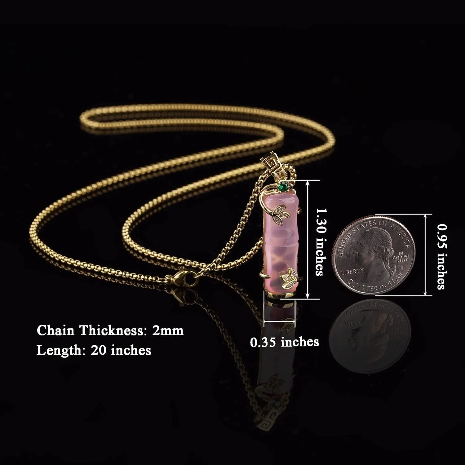 Green Jade Pendant 18K Gold Plated Necklace Crystal Jewelry for Women