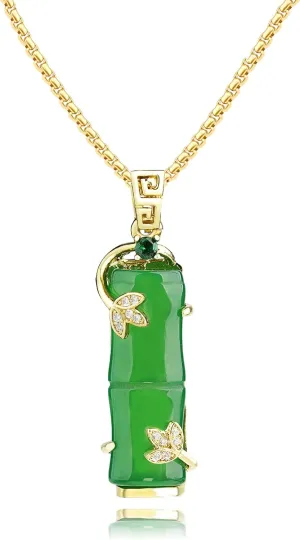 Green Jade Pendant 18K Gold Plated Necklace Crystal Jewelry for Women