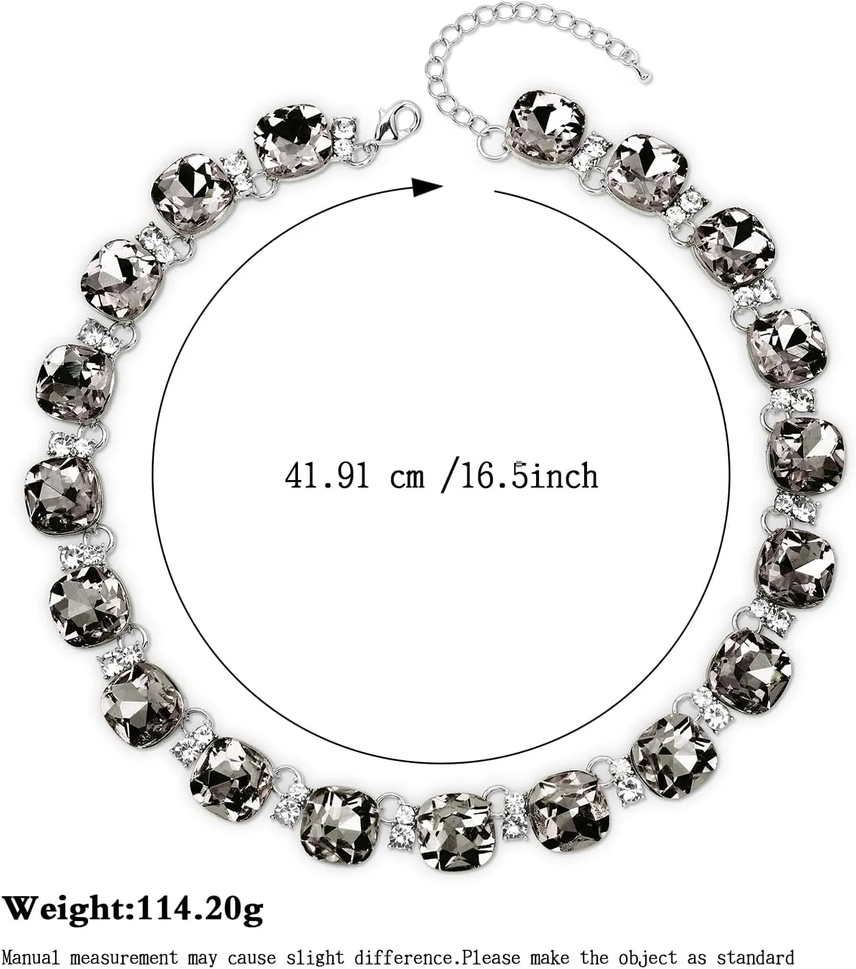 Grey/Blue Austrian Crystal Wedding Bridal Jewelry Set for Brides Bridesmaid, Gemstone Statement Necklace and Earring Set Formal Prom Jewelry Set for Silver-Tone Fit With Evening Dress