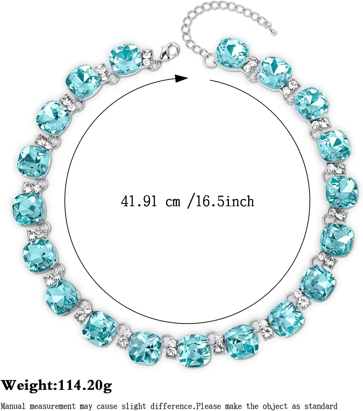 Grey/Blue Austrian Crystal Wedding Bridal Jewelry Set for Brides Bridesmaid, Gemstone Statement Necklace and Earring Set Formal Prom Jewelry Set for Silver-Tone Fit With Evening Dress