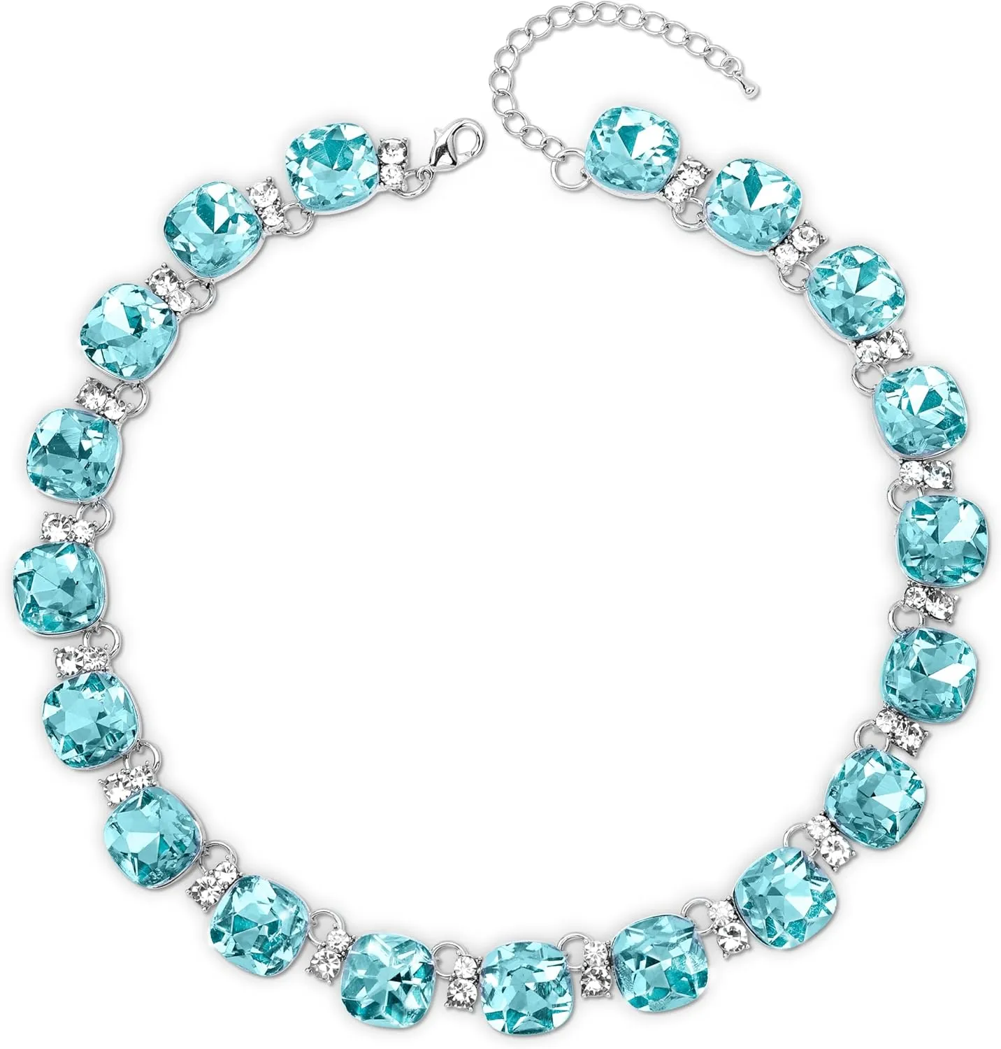 Grey/Blue Austrian Crystal Wedding Bridal Jewelry Set for Brides Bridesmaid, Gemstone Statement Necklace and Earring Set Formal Prom Jewelry Set for Silver-Tone Fit With Evening Dress