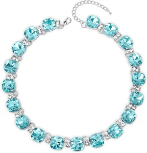 Grey/Blue Austrian Crystal Wedding Bridal Jewelry Set for Brides Bridesmaid, Gemstone Statement Necklace and Earring Set Formal Prom Jewelry Set for Silver-Tone Fit With Evening Dress