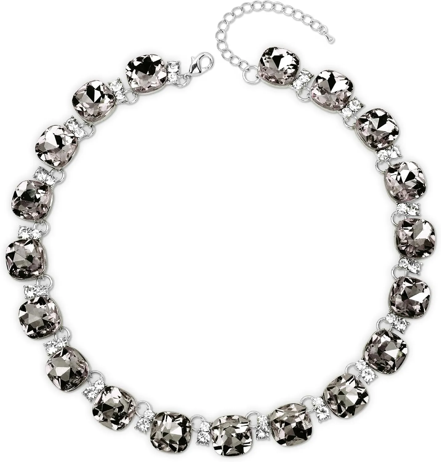 Grey/Blue Austrian Crystal Wedding Bridal Jewelry Set for Brides Bridesmaid, Gemstone Statement Necklace and Earring Set Formal Prom Jewelry Set for Silver-Tone Fit With Evening Dress