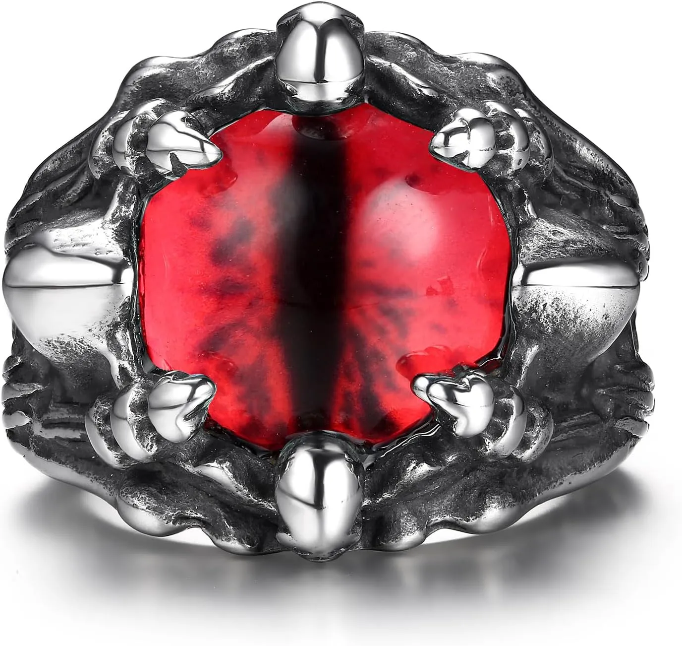 GTHIC Stainless Steel Gothic Red Yellow Gray Evil Eye Ring For Men Women Punk Dragon Claw Biker Rings Jewelry Gift Size 5-15.5