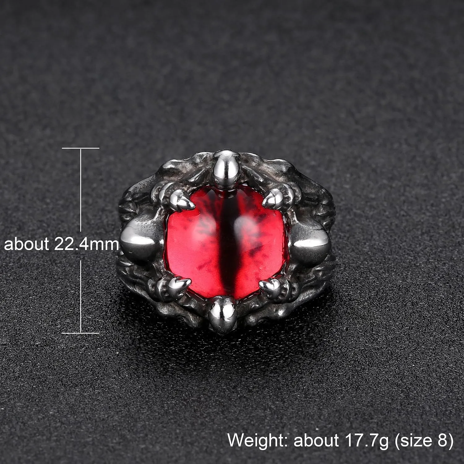 GTHIC Stainless Steel Gothic Red Yellow Gray Evil Eye Ring For Men Women Punk Dragon Claw Biker Rings Jewelry Gift Size 5-15.5