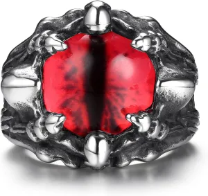 GTHIC Stainless Steel Gothic Red Yellow Gray Evil Eye Ring For Men Women Punk Dragon Claw Biker Rings Jewelry Gift Size 5-15.5