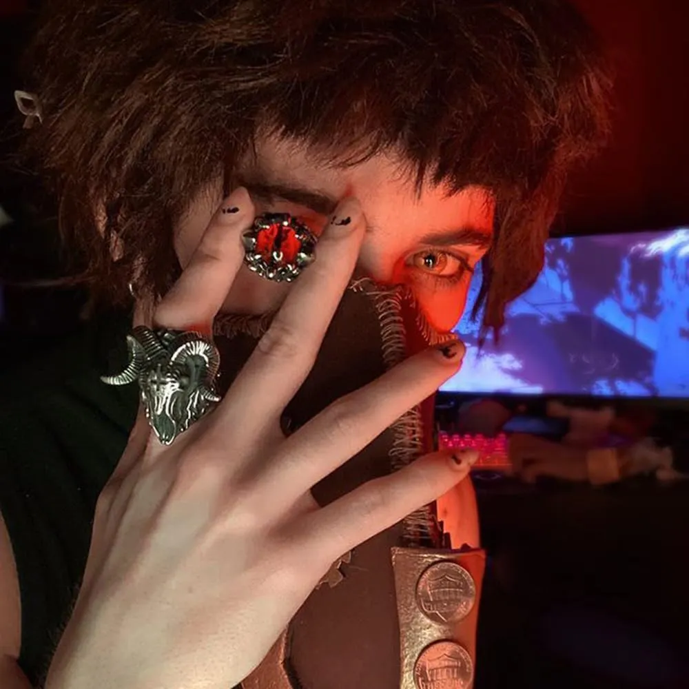 GTHIC Stainless Steel Gothic Red Yellow Gray Evil Eye Ring For Men Women Punk Dragon Claw Biker Rings Jewelry Gift Size 5-15.5