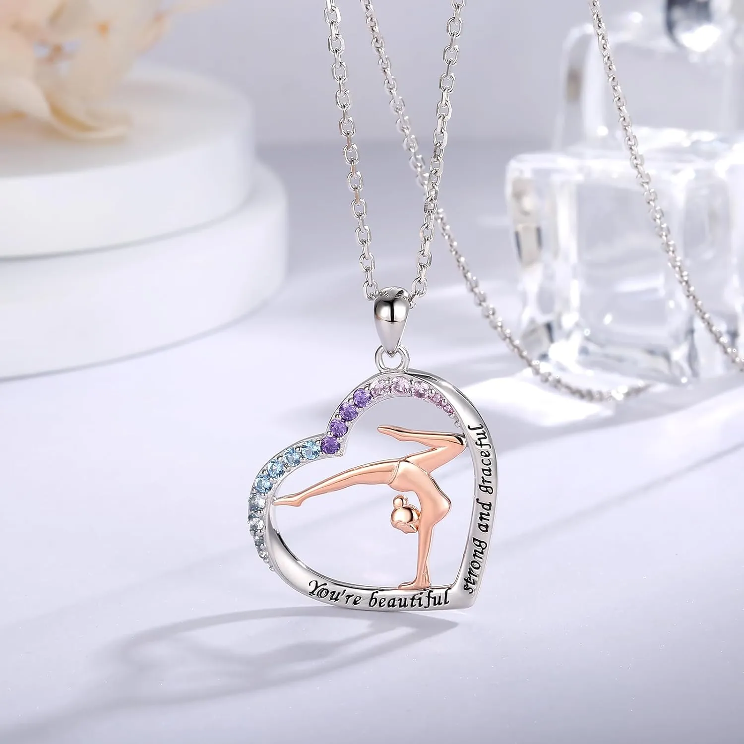 Gymnastics Necklace Sterling Silver - Gymnast Heart Pendant Inspiration Sport Ballerina Jewelry Gift Birthday Christmas