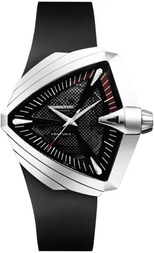 Hamilton Watch Ventura XXL Auto | Swiss Made | 45.5mm x 46mm Stainless Steel Case | Black Dial Analog Watch | Black Rubber Strap (Model: H24655331)