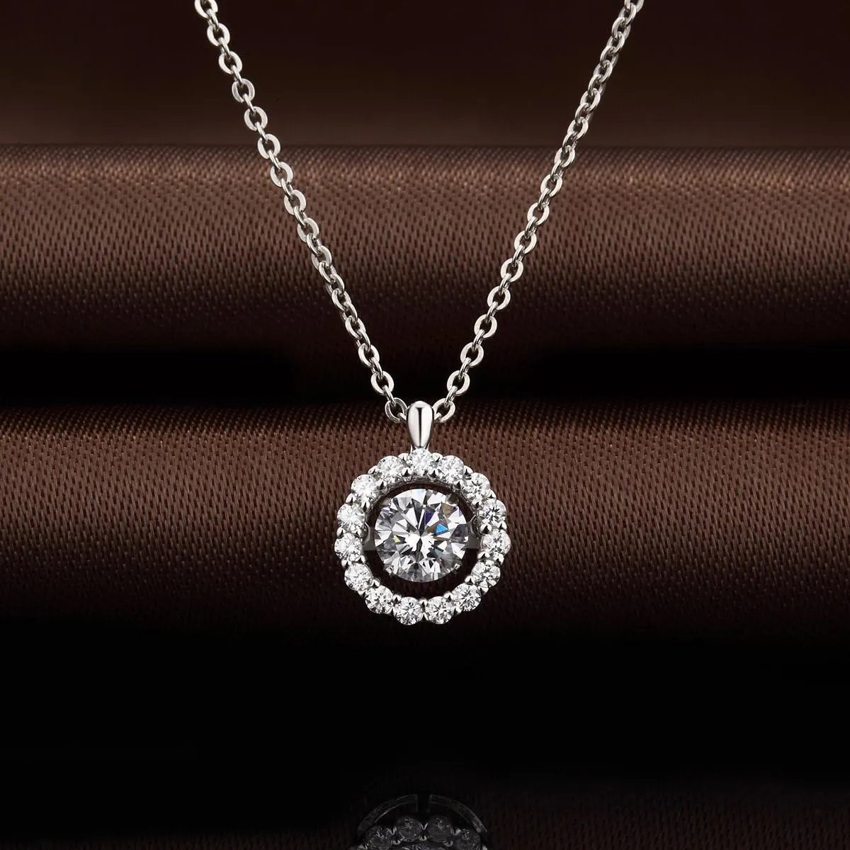 Han han 18K White Gold Plated 925 Sterling Silver Shaking CZ Diamond Pendant Necklace for Women with 5A  Cubic Zirconia, Chain 18inch