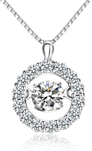 Han han 18K White Gold Plated 925 Sterling Silver Shaking CZ Diamond Pendant Necklace for Women with 5A  Cubic Zirconia, Chain 18inch
