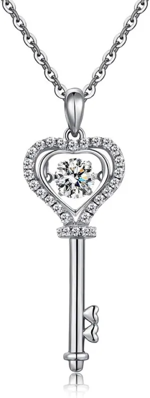 Han han 925 Sterling Silver Heart Love Key Pendant Necklace for Women Chain Length 18inch