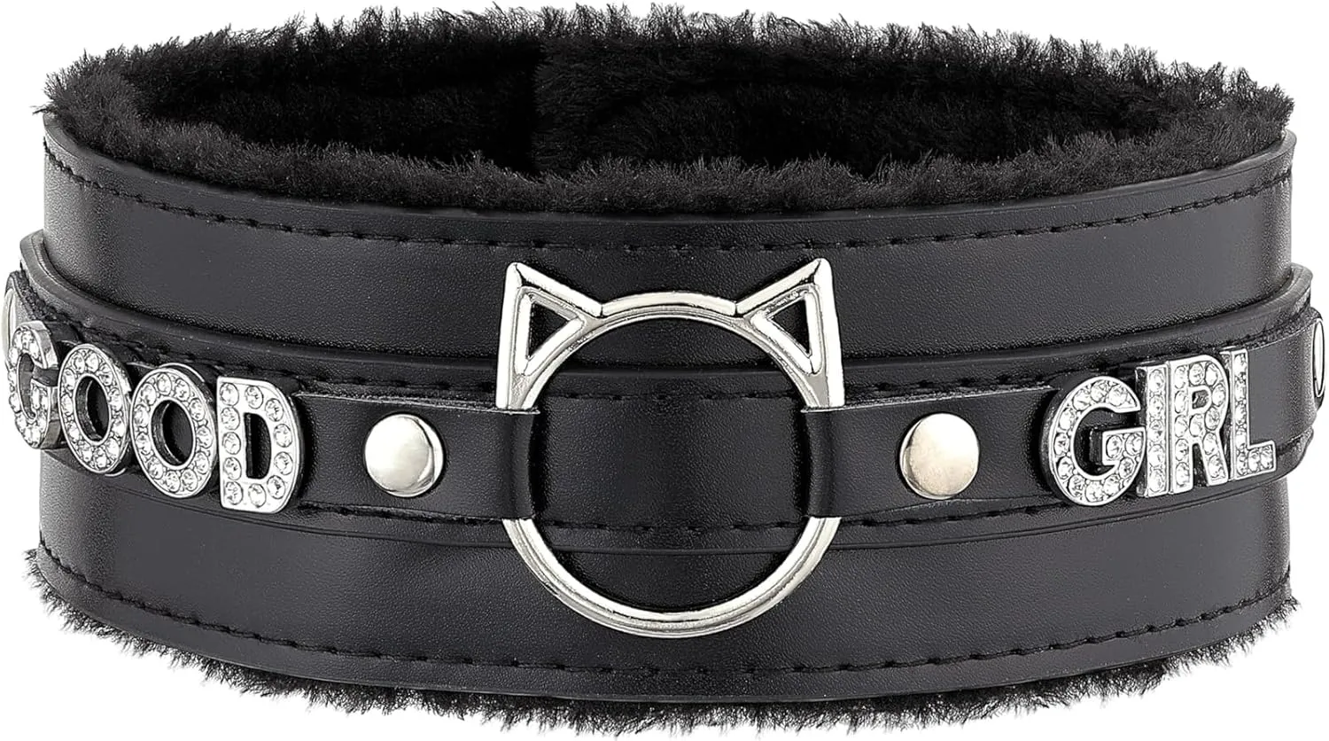Handmade Collar Choker Necklace for Women  Cat Ear O-Ring Punk Goth Letter Choker,Black/Pink Furry Alt Fashion Jewelry