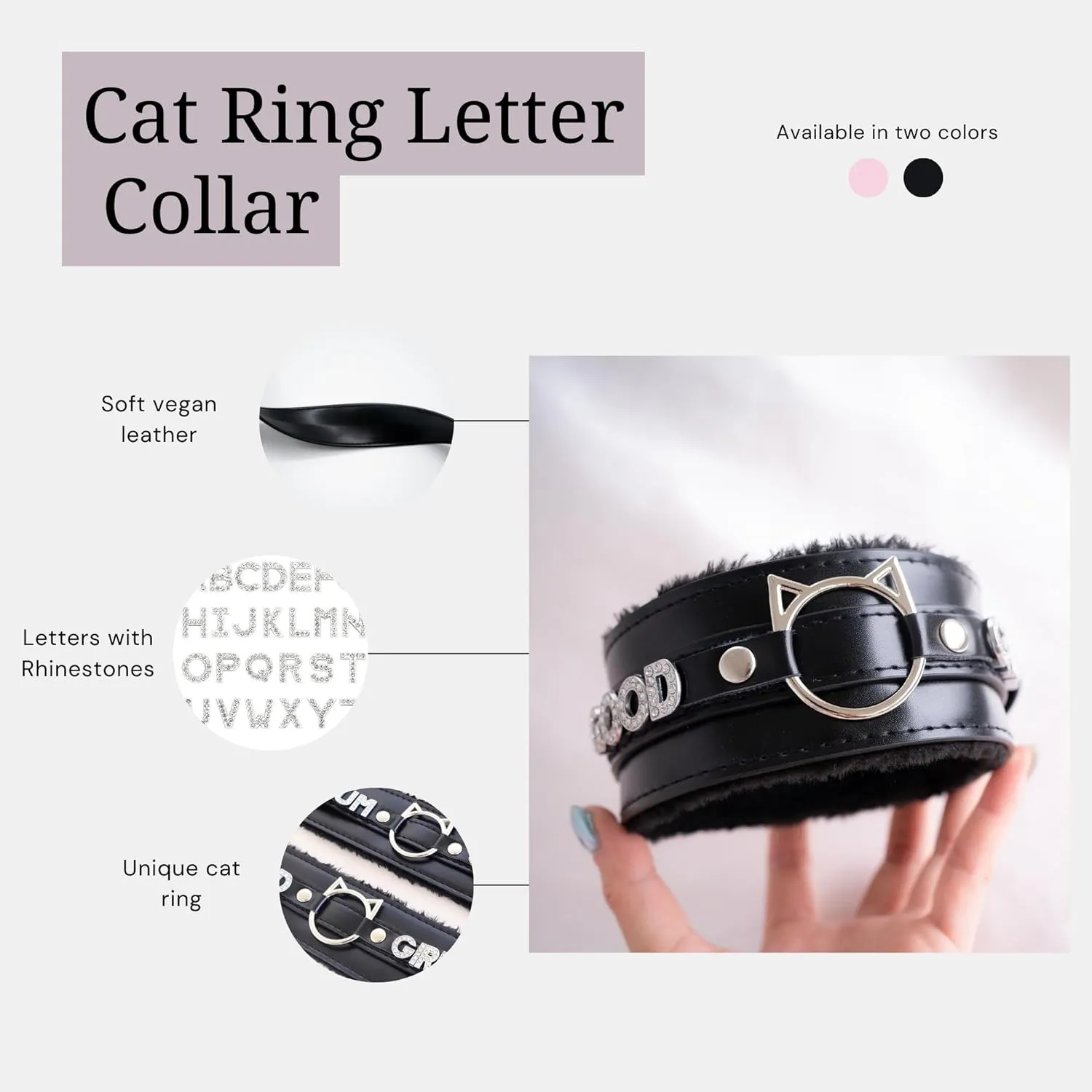 Handmade Collar Choker Necklace for Women  Cat Ear O-Ring Punk Goth Letter Choker,Black/Pink Furry Alt Fashion Jewelry