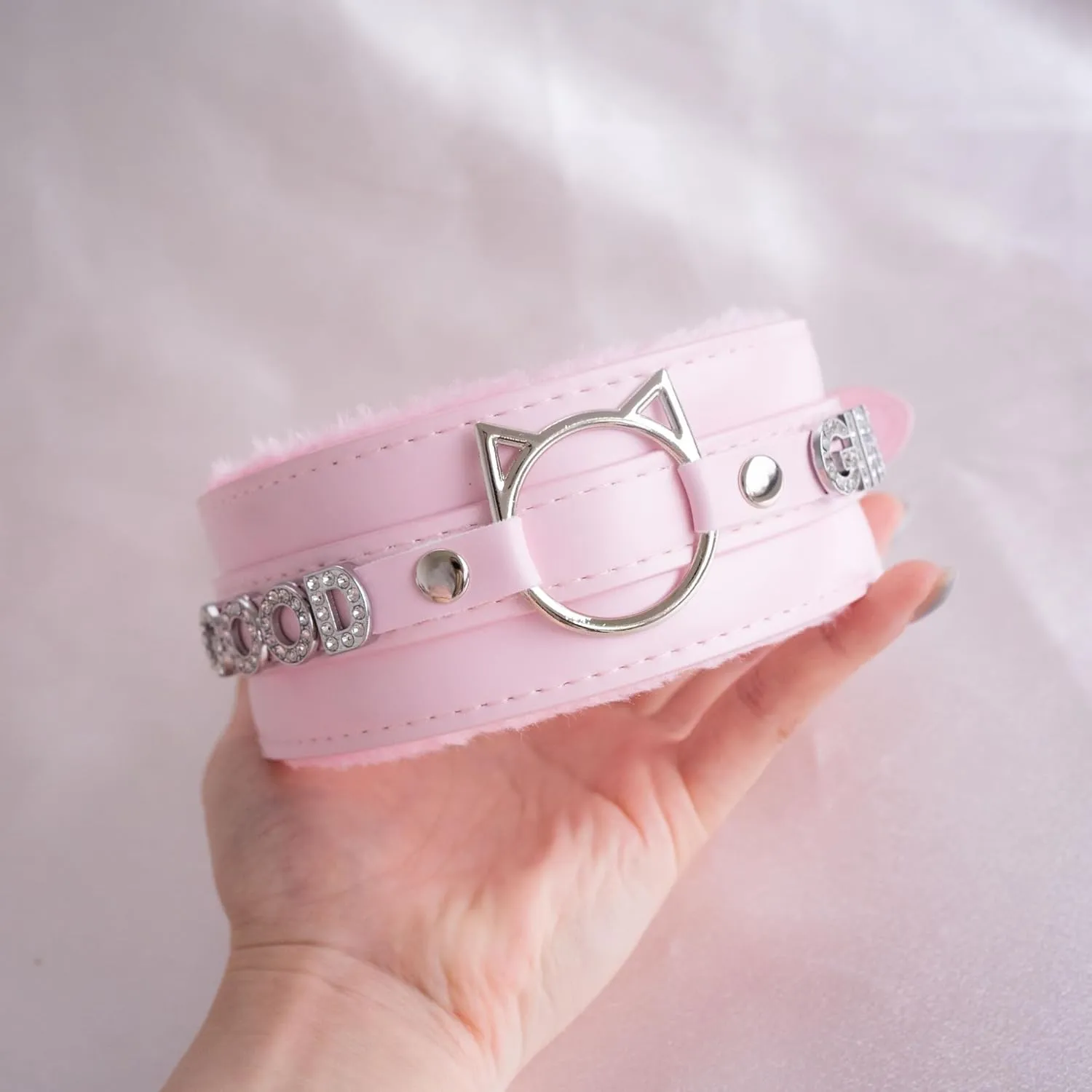 Handmade Collar Choker Necklace for Women  Cat Ear O-Ring Punk Goth Letter Choker,Black/Pink Furry Alt Fashion Jewelry