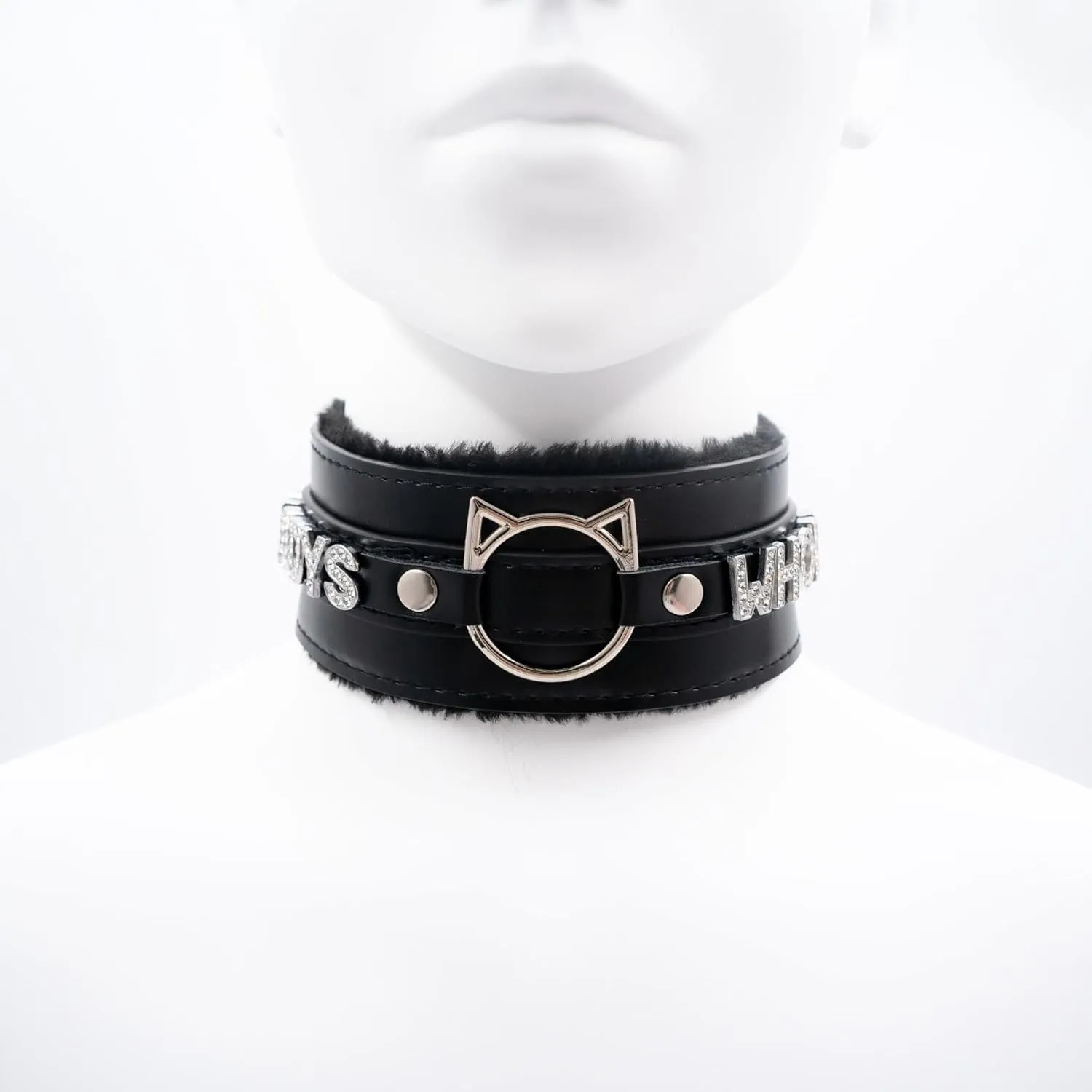 Handmade Collar Choker Necklace for Women  Cat Ear O-Ring Punk Goth Letter Choker,Black/Pink Furry Alt Fashion Jewelry