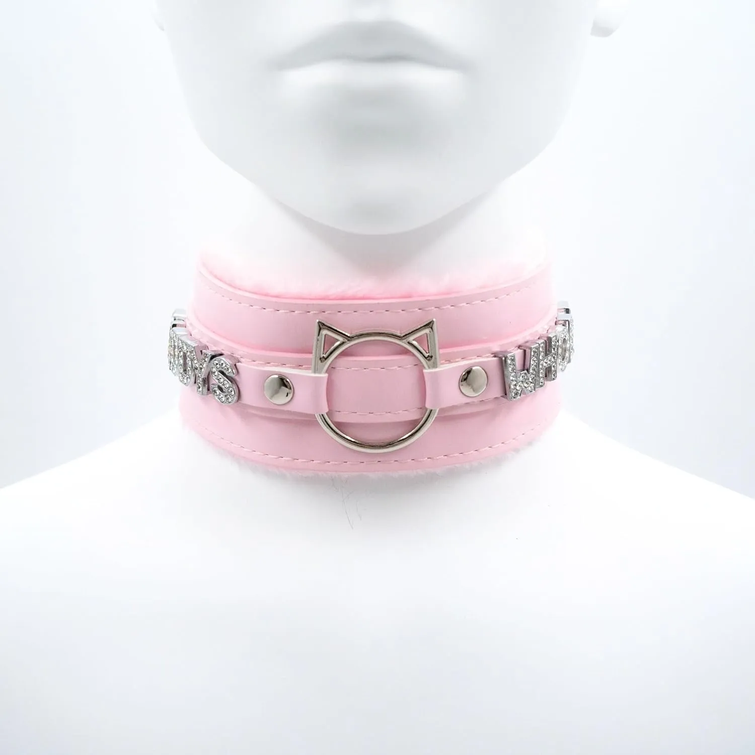 Handmade Collar Choker Necklace for Women  Cat Ear O-Ring Punk Goth Letter Choker,Black/Pink Furry Alt Fashion Jewelry