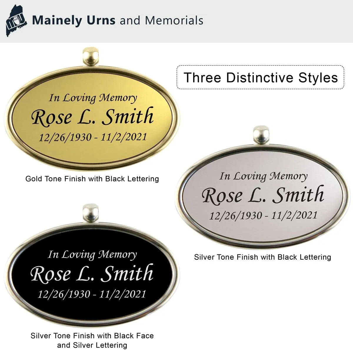 Hanging Gold Oval Personalized Pendant for Cremation Urns That Cant Be Engraved - Includes Gold Satin Ribbon - Made of Solid Brass - Gold Tone Finish with Black Engraving