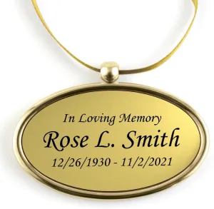 Hanging Gold Oval Personalized Pendant for Cremation Urns That Cant Be Engraved - Includes Gold Satin Ribbon - Made of Solid Brass - Gold Tone Finish with Black Engraving