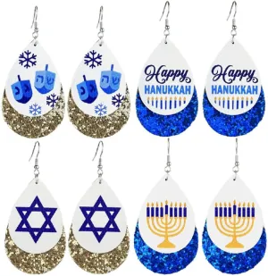 Hanukkah Acrylic Dangle Earrings Set for Women Menorah Dove Star of David Wooden Drop Earrings Chanukah Candle Star Gnomes Shape Resin Teardrop Earrings Jewish Hanukkah Holiday Jewelry