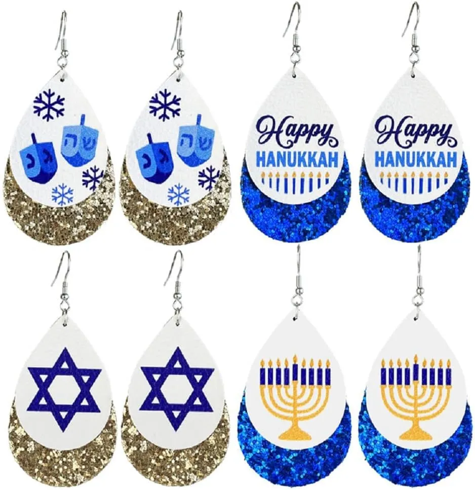 Hanukkah Acrylic Dangle Earrings Set for Women Menorah Dove Star of David Wooden Drop Earrings Chanukah Candle Star Gnomes Shape Resin Teardrop Earrings Jewish Hanukkah Holiday Jewelry