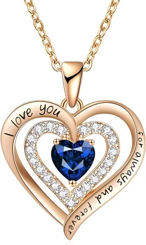 Heart Birthstone Necklace for Women Pendant Heart Jewelry for Wife Girlfriend Mom Lady Her for Birthday Anniversary Valentine's Day Christmas Mother's Day (Forever-Rose Gold-09-Sep)