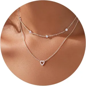 Heart Necklaces for Women, Dainty 14K Gold/Silver Plated Necklace Cute Tiny Gold Diamond Infiniy Heart Pendant Jewelry, Ideal Gifts for Mothers Day Valentines Day Birthday Christmas Graduation