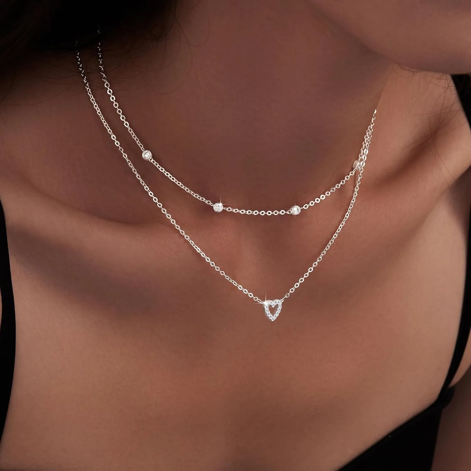 Heart Necklaces for Women, Dainty 14K Gold/Silver Plated Necklace Cute Tiny Gold Diamond Infiniy Heart Pendant Jewelry, Ideal Gifts for Mothers Day Valentines Day Birthday Christmas Graduation