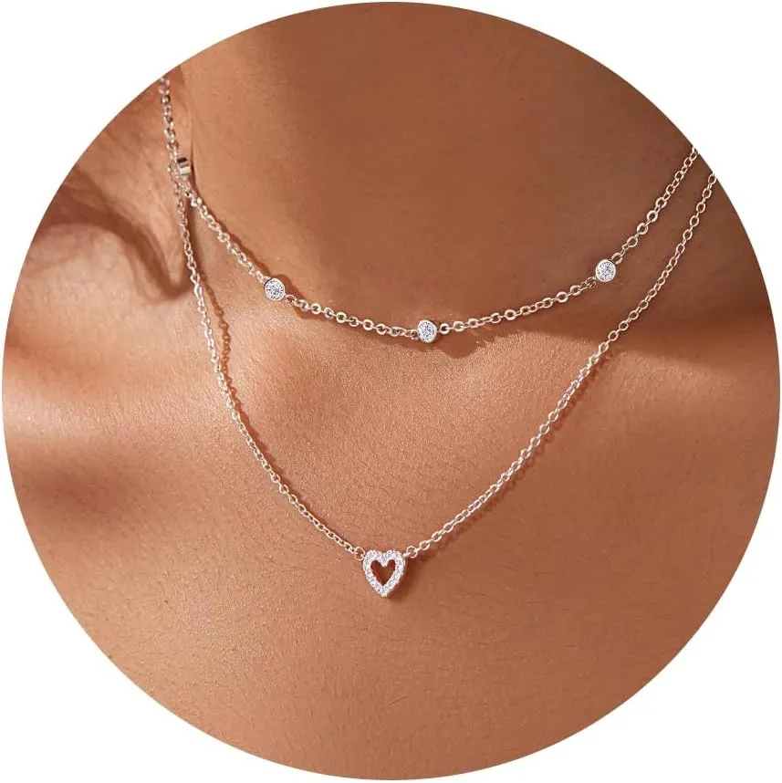 Heart Necklaces for Women, Dainty 14K Gold/Silver Plated Necklace Cute Tiny Gold Diamond Infiniy Heart Pendant Jewelry, Ideal Gifts for Mothers Day Valentines Day Birthday Christmas Graduation