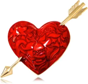 Heart-Shaped Valentine's Day Brooch Pin - Retro Oil-Dripped Flower Design With Red Cupid's Arrow - Exquisite Collar Pin Love-Themed Badge Gift for Ladies and Girls