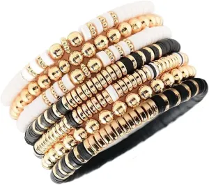 Heishi Clay Bead Bracelets for Women Bohemian Stackable Gold Beaded Stretch Bracelets Elastic Layering Friendship Bracelets Gifts