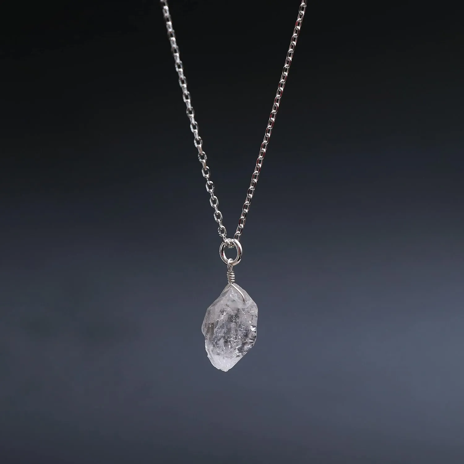 Herkimer Diamond Pendant Necklace, Rough Crystal Pendant, Raw Gemstone Necklace, April Birthstone Jewelry 925 Silver 16 2 inch Adjustable Chain