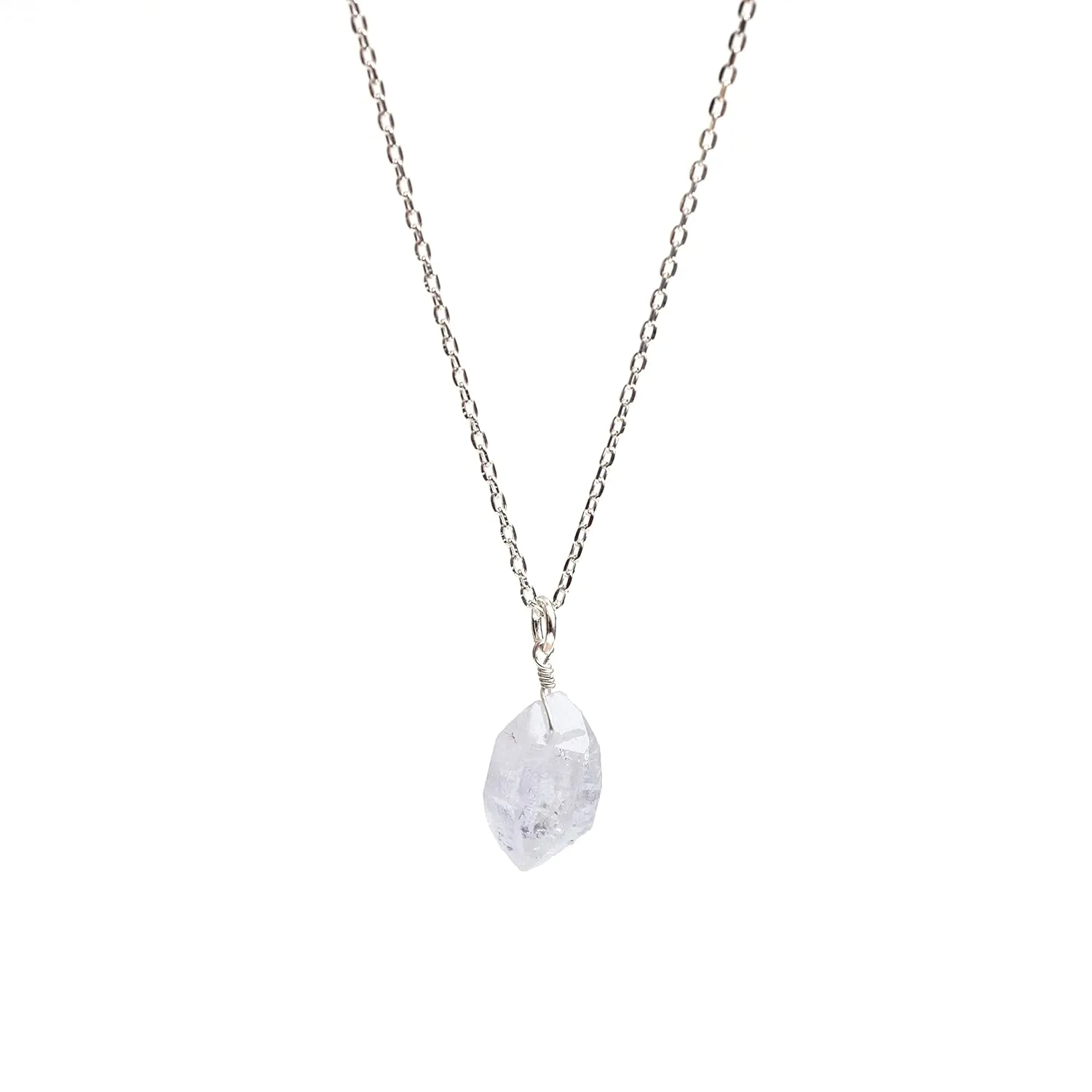 Herkimer Diamond Pendant Necklace, Rough Crystal Pendant, Raw Gemstone Necklace, April Birthstone Jewelry 925 Silver 16 2 inch Adjustable Chain