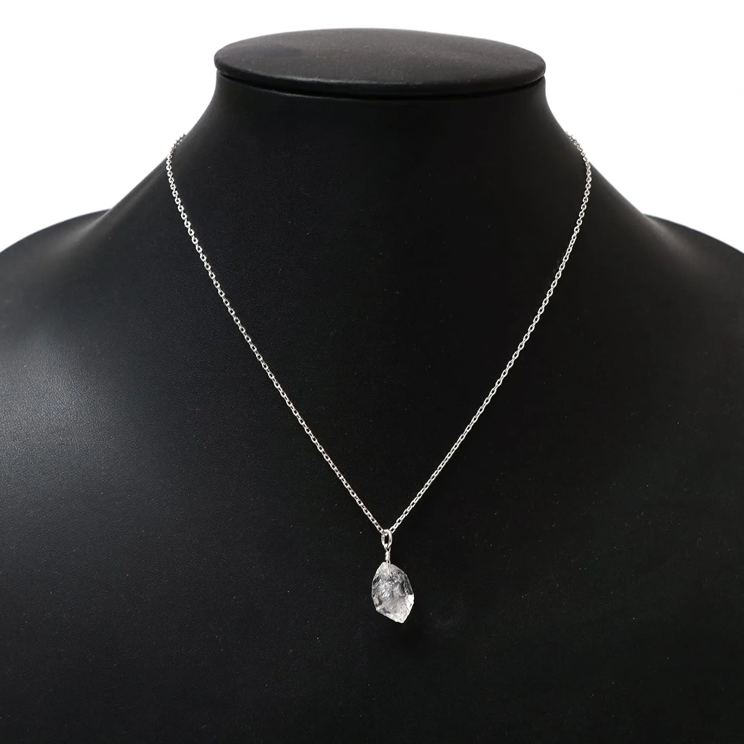 Herkimer Diamond Pendant Necklace, Rough Crystal Pendant, Raw Gemstone Necklace, April Birthstone Jewelry 925 Silver 16 2 inch Adjustable Chain