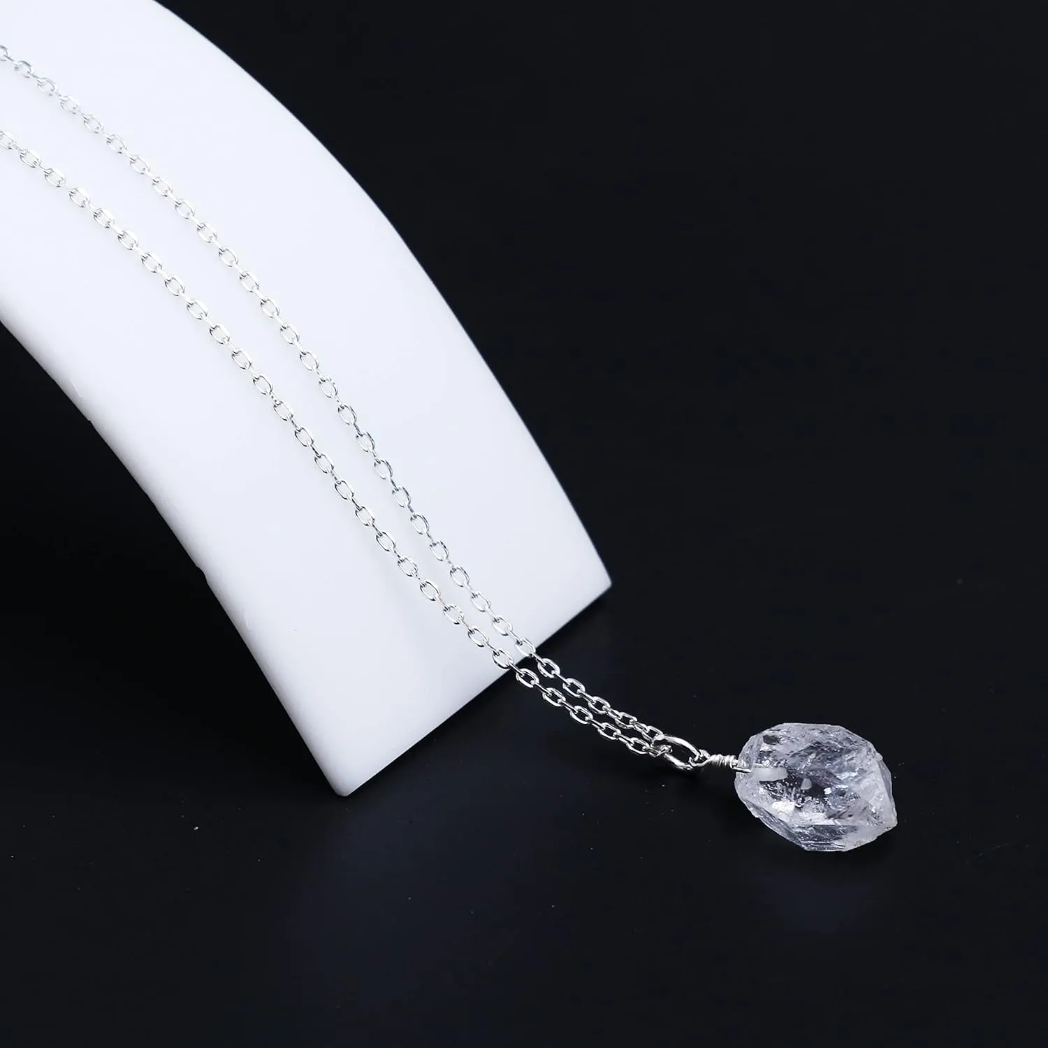 Herkimer Diamond Pendant Necklace, Rough Crystal Pendant, Raw Gemstone Necklace, April Birthstone Jewelry 925 Silver 16 2 inch Adjustable Chain