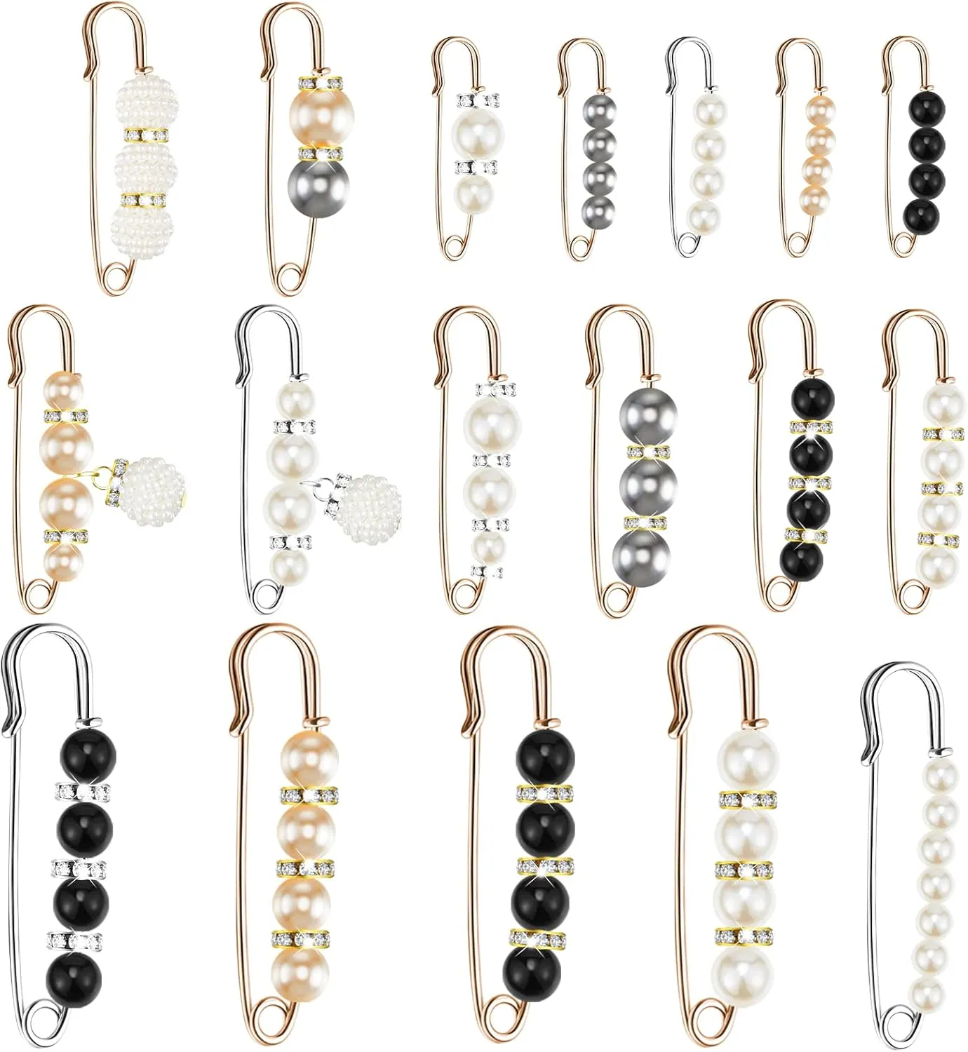 Hicarer 18 Piece Pearl Brooch Pins Women Decorative Safety Pins Clothing Shawl Clips Artificial Pearls Brooch Elegant Cardigan Collar Clips for Women Dress Skirt Sweater(Elegant Style)