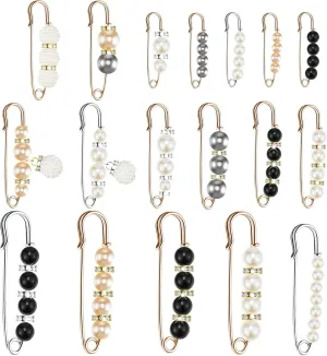 Hicarer 18 Piece Pearl Brooch Pins Women Decorative Safety Pins Clothing Shawl Clips Artificial Pearls Brooch Elegant Cardigan Collar Clips for Women Dress Skirt Sweater(Elegant Style)