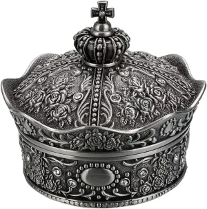 Hipiwe Vintage Jewelry Box, Antique Crown Design Trinket Treasure Chest Storage Organizer,Metal Earrings/Necklace/Ring Holder Case, Keepsake Giftb Box for Girls Women (Medium)