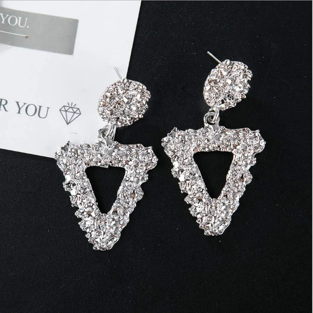 Hollow Geometric Large Square Dangle Earrings Metal Statement Drop Earrings Punk Bohemian Raised Textured Design Big Hoop Earrings for Women Fashion Jewelry
