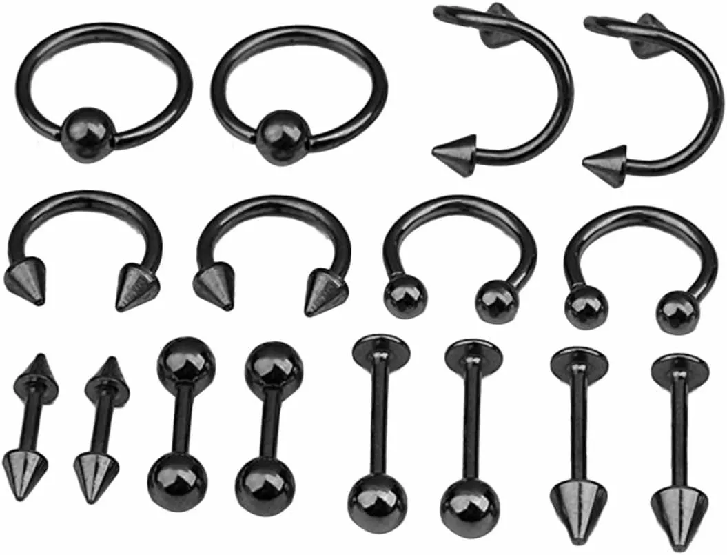 Homoyoyo Belly Button Piercings Jewelry Set 16pcs/ Steel Tongue Ring Fashion Piercing Jewelry