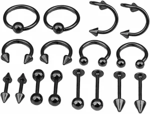 Homoyoyo Belly Button Piercings Jewelry Set 16pcs/ Steel Tongue Ring Fashion Piercing Jewelry