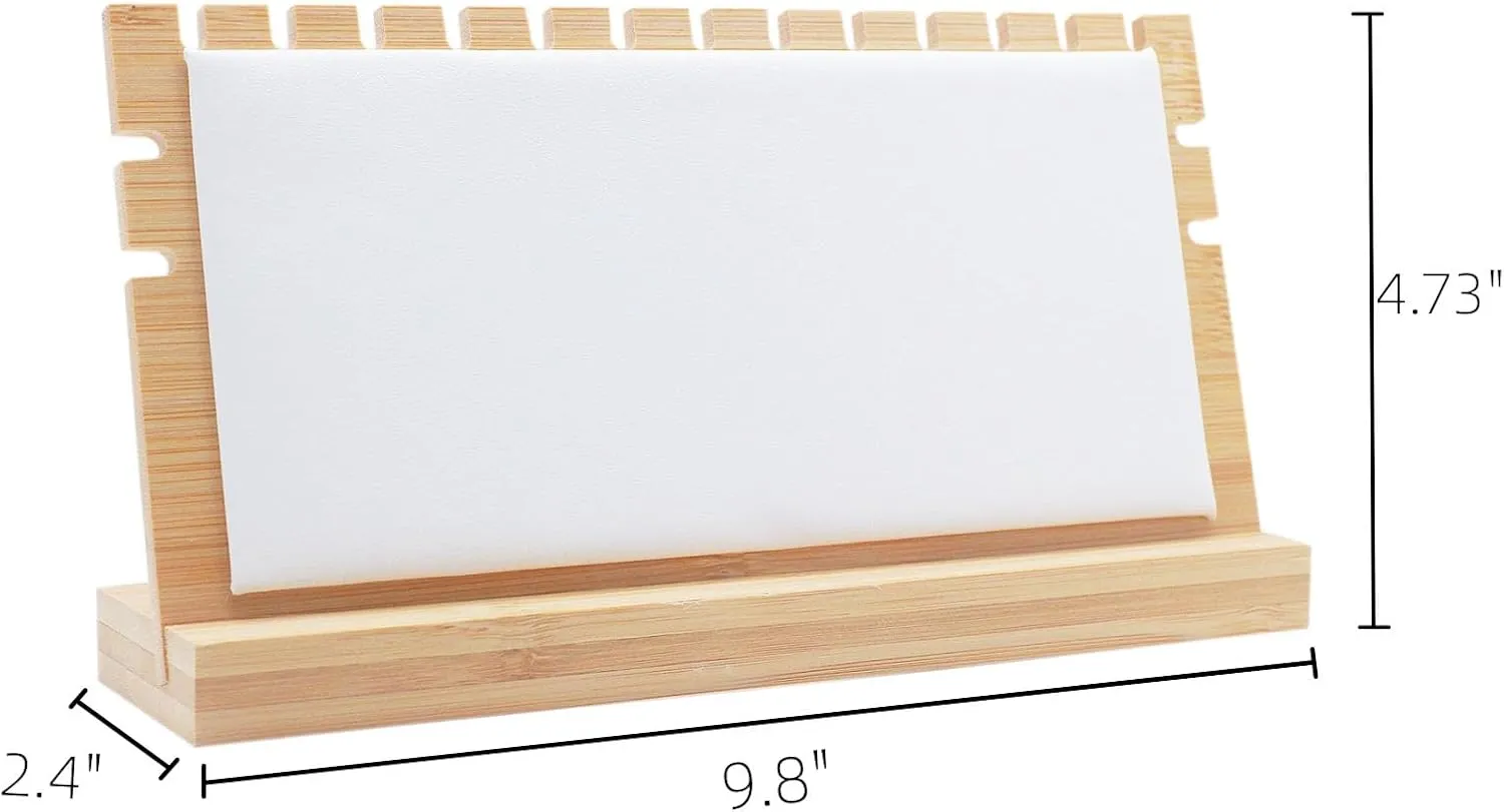 Horizontal Necklace Jewelry Display Stand with White Leather Soft Mat Bamboo Necklace Pendant Tabletop Display Storage Holder