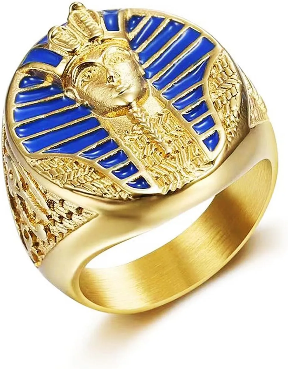 Horus Pharaoh King Ring King TUT Rings for men Mummy Egyptian Akhnaton Biker Stainless Steel Rings Iced Out Ring Jewelry Punk Ring Halloween Vintage Style