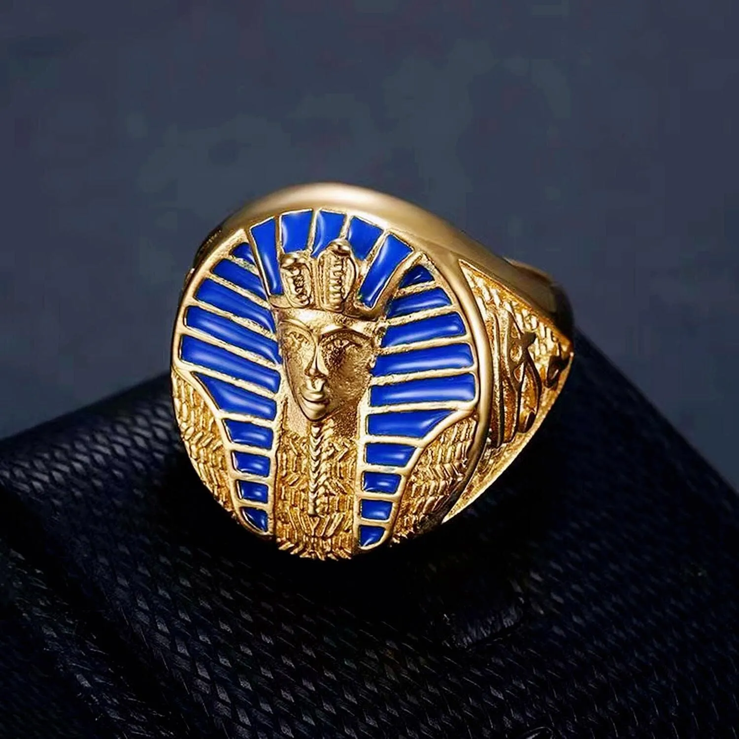 Horus Pharaoh King Ring King TUT Rings for men Mummy Egyptian Akhnaton Biker Stainless Steel Rings Iced Out Ring Jewelry Punk Ring Halloween Vintage Style