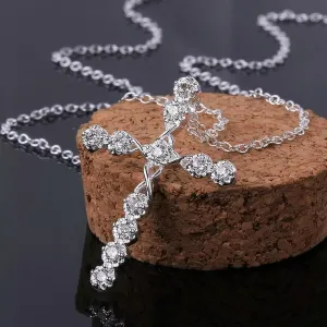 hot 925 Women Silver Fashion Wedding Party Crystal Cross Necklace Jewelry N668-default