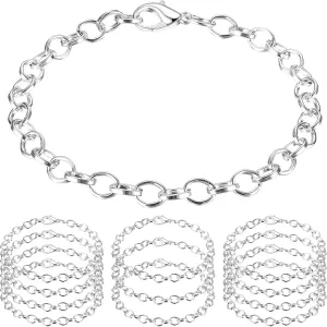 HOUSWEETY 12 Silver Plated Chain Bracelets Fit Clip on Charm 20cm(7-7/8")Lobster Clasp Link Chain Bracelets for Men Women, Mens Bracelet Chain Bracelets for Men Jewelry Men Gifts