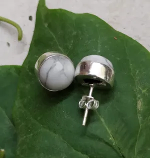 Howlite Studs Earrings, White Buffalo Jewelry, Minimalist Studs, Marble Gemstone Earrings, White Turquoise Posts Studs, Sterling Silver Studs, Southwestern Studs, Promise Jewelry, Gift For Her/Him